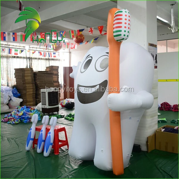 Giant White Inflatable Tooth Model / Inflatable Tooth Balloon With Inflatable Toothbrush for Advertising