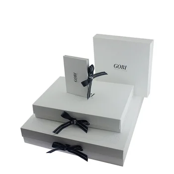 Gobi Cashmere Ribbon Flat Foldable White Paper Gift Box, Custom Packing Box
