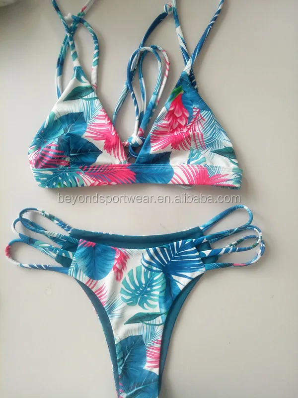 Hand Made Recycled Fabric Seamless Reversible High Cut Brazilian Bikini with Minimal Coverage