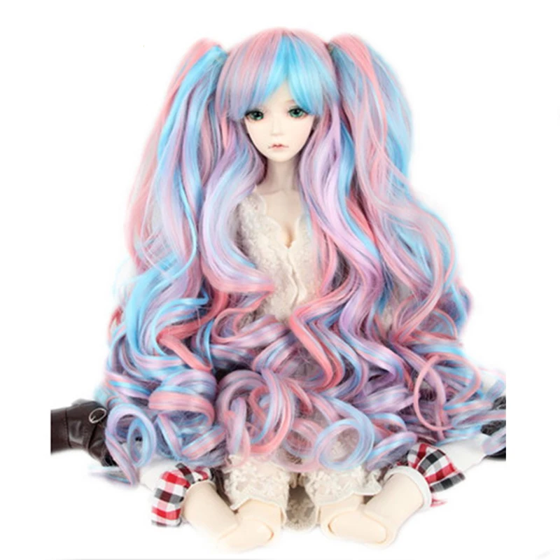 Most Popular Sweet Pink Blue Lolita Curly 1/3 BJD Doll Hair Wigs