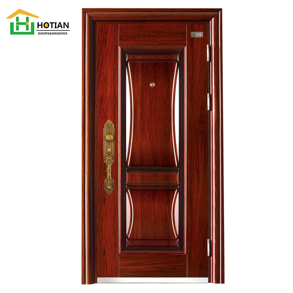 White and Red Walnut Color Front Doors Designs Iron Single Exterior Door for House and Room