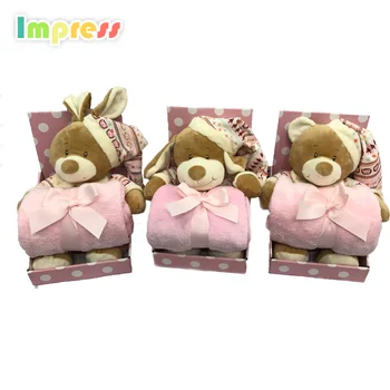 Cheap China baby stuff bear toy animal toy set with blanket