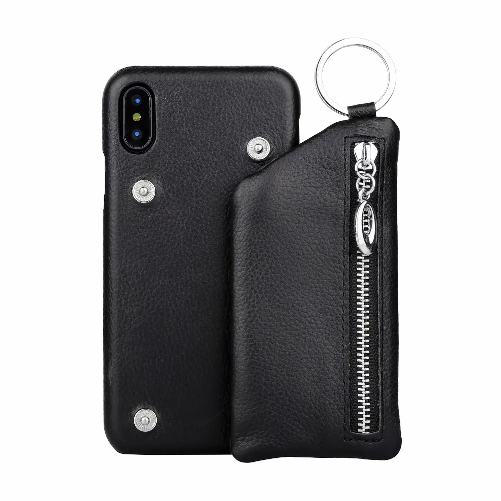 Business Luxury Genuine Leather Phone Case+Zipper Bag Wallet Case For iPhone X Case