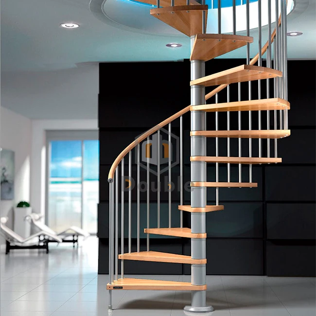 American Standard Indoor Spiral Staircase with Stainless Steel Rod Stairs Railing and Wooden Tread