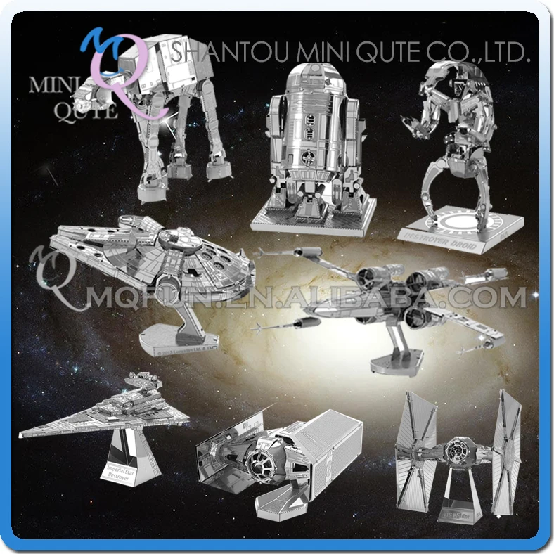 Full set 8pc Mini Qute Piece Fun 3D Metal Puzzle Star War AT AT Walker R2D2