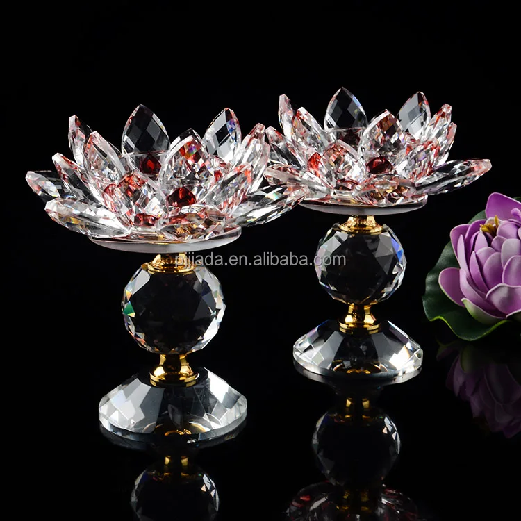 Colorful Crystal Lotus Candle Holders Glass Flower Candle Tea Light Holder Candlestick Home Decoration,A 