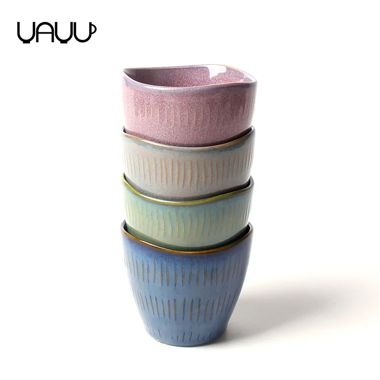 FENN high- end product reactive effect irregular rimmed ceramic cup glazed coffee mug FYXW001-QRB001-180