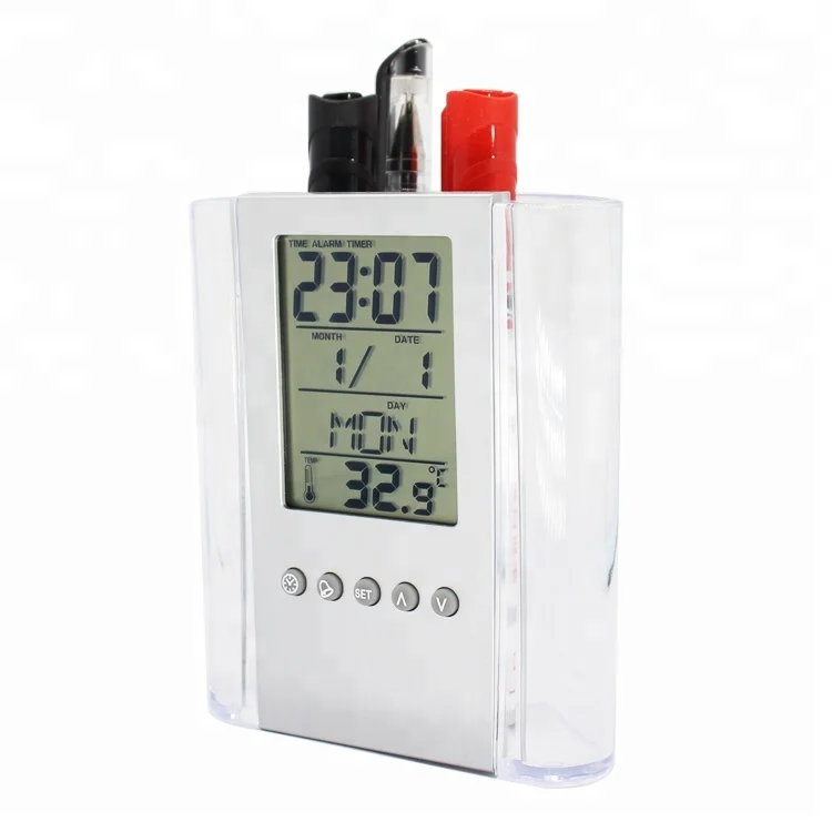 Multifunctional LCD Digital Plastic Table  Calendar Alarm Clock Pen Holder
