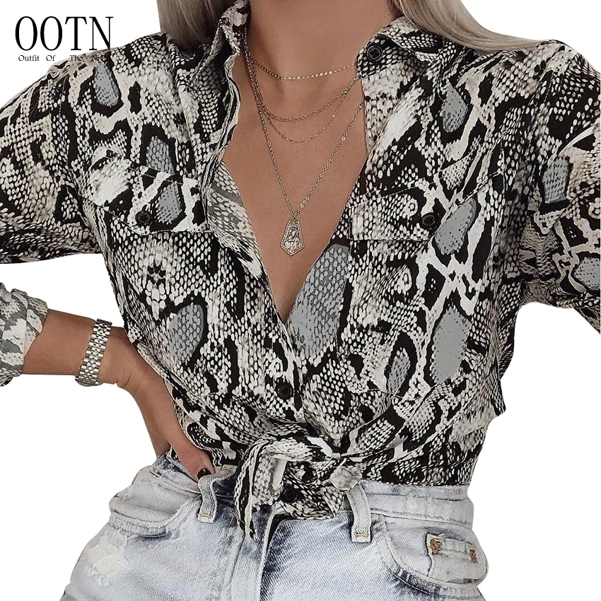 Ootn Pocket Button Down Vintage Blouse Womens Long Sleeve 2019 Autumn  Blusas Female Shirt Sexy Snake Skin Print Blouses And Tops - Buy  Blouse,Women's Shirt,Snake Print Product on 