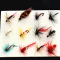 12pcs Fly Fishing Lure Set 4 Style Insect Artificial Fishing Bait Feather Single Treble Hooks Carp