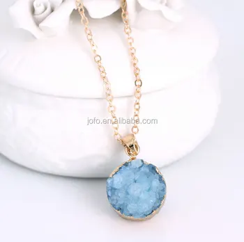 2019 Vintage Crystal Stone Green Blue Raw Stone Crystal Necklace