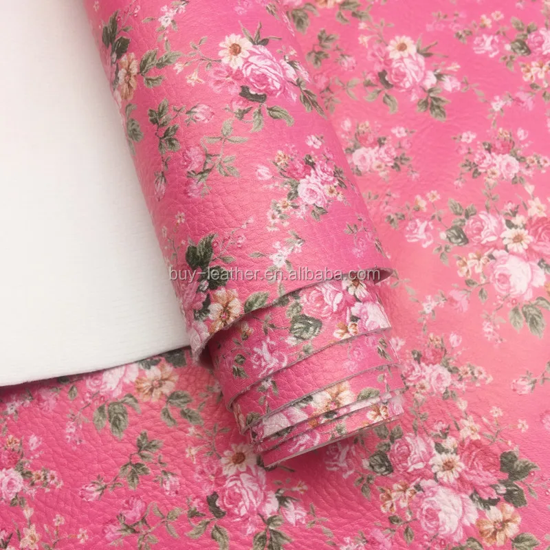 Soft Handfeeling Flower Printed Synthetic Leather PU Faux Leather Fabric