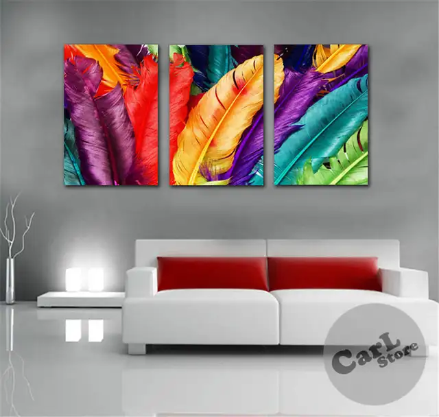3Panels Free Shipping Fresh Look Color Feather Modern Wall