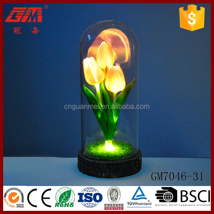 wholesale price bulk real touch artificial decorative flowers with glass dome LED light factory