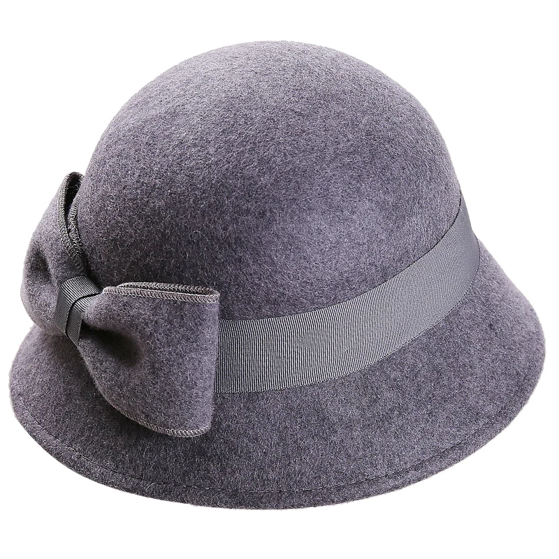 
Новинка 2018, модная женская зимняя шапка-котелок из 100% шерсти с бантом 