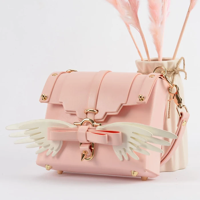 Luxury Angel Wing Pink Heart Handbag Tote Vegan Purse
