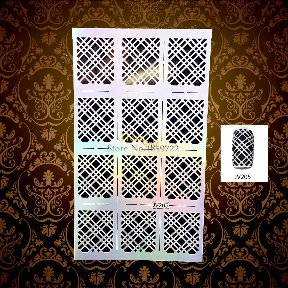 1PC Laser Plaid Nail Vinyls Polish Template Guide Hollow Grid Pattern Nail Art Stencil HJV205 Airbrush