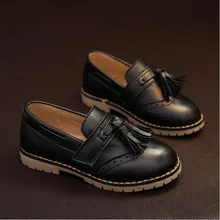 Spring 2016 Free Shipping British Style Boys Girls PU Leather Moccasins Fashion Tassels Kids Causal Shoes