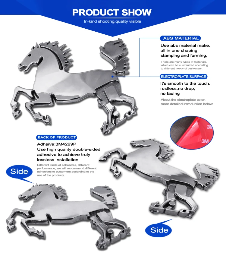 Wholesale Custom Electroplate Abs Plastic Chrome Silver Car Horse Logo