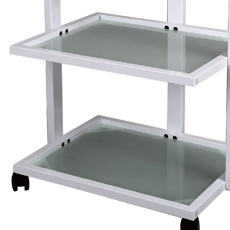 Тележка для салона красоты с 3 матовыми стеклянными полками и встроенным держателем для ламп Mag