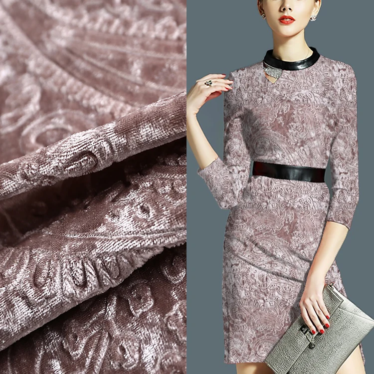 High Quality Embossed Devore Blush Elastic Velvet Fabric
