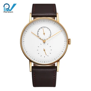 Bauhaus Fashion Watch Style Curved Sapphire Crystal Glass Polished Gold Stainless Steel Case Italian Leather Strap Rubber/Nylon
