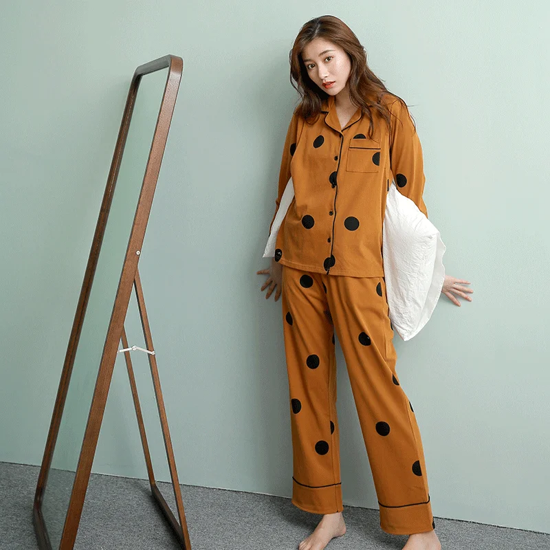 
 Сезон осень 2019, женские пижамы, женская одежда для сна с низким минимальным заказом, пижамы для грудного вскармливания в горошек  