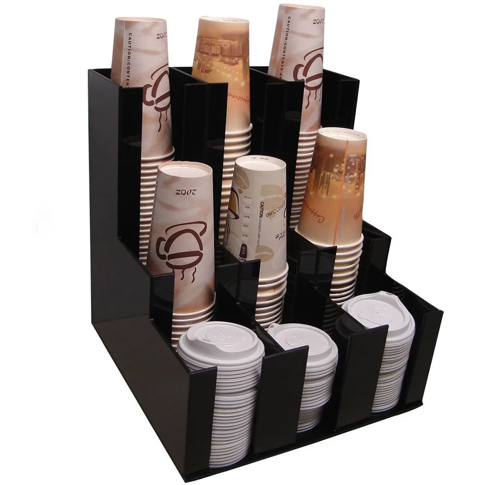 ドリンクカップ用アクリルカウンターディスプレイスタンドディスプレイラック、コーヒーカップスダカップ、コーヒー蓋用ルーサイトストレージ