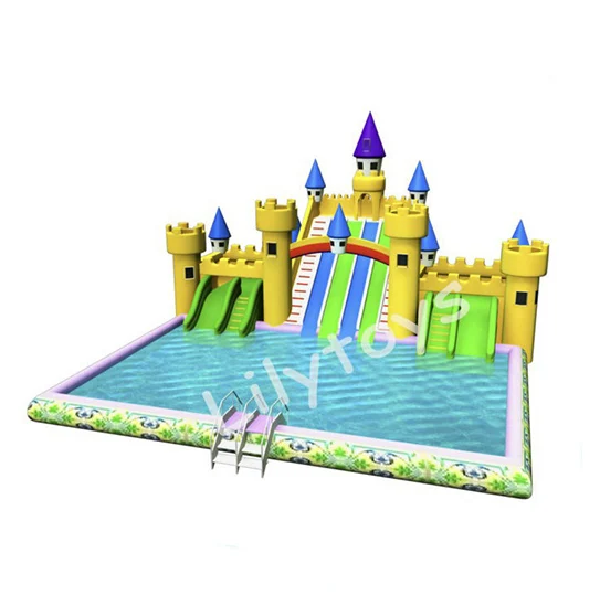 Kids ground water park dragon/panda inflatable products water slide with swimming pool by factory