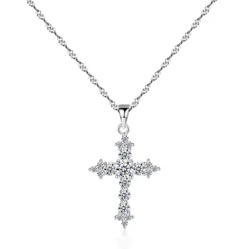 CZCITY 925 Sterling Silver Jewelry Women Cubic Zircon Pendant Necklace Exquisite Twisted Chain Cross Necklace