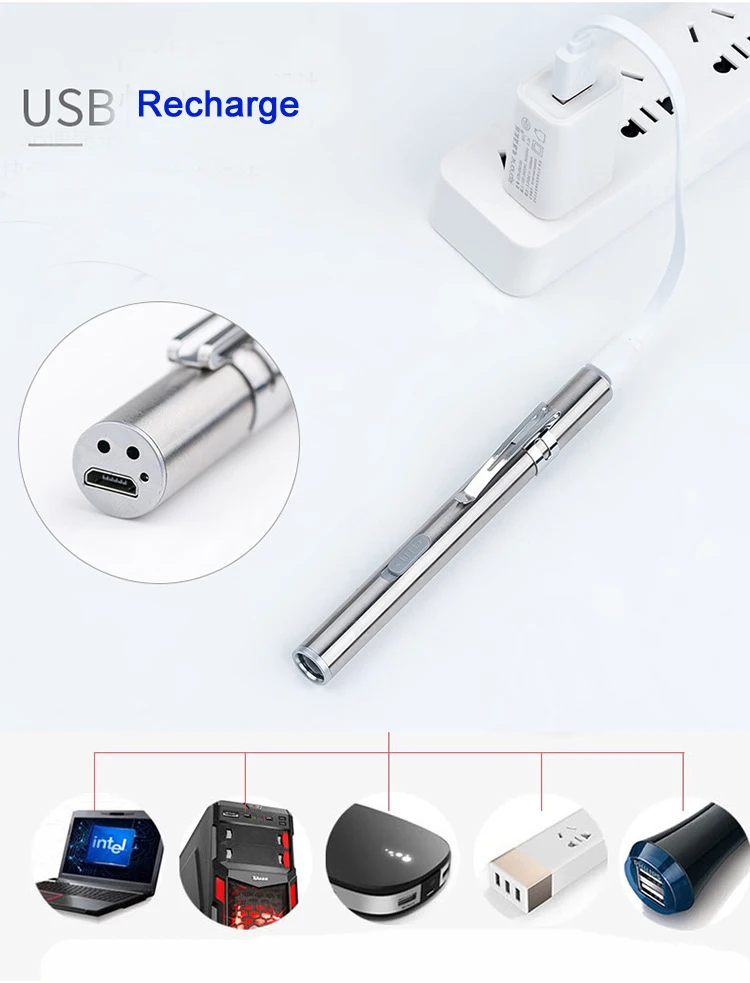 Металлический портативный Usb мини-перезаряжаемый фонарик, медицинский фонарик с антибликовым покрытием, светодиодный фонарик с литиевой батареей