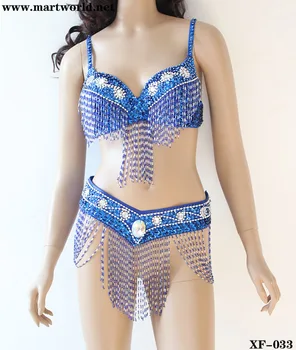 blue wholesale belly dance costumes with sequin bead and rhinestones (XF-033)