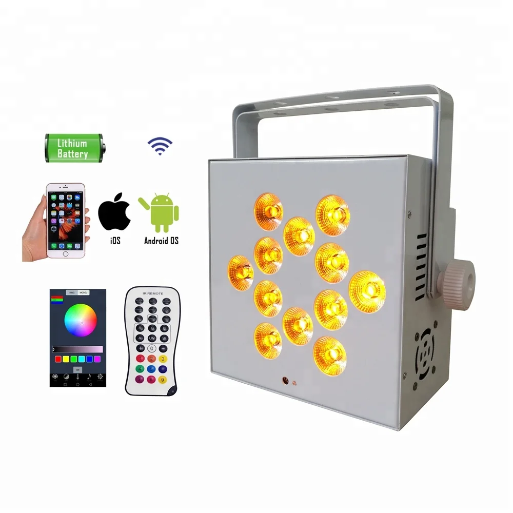 High Quality Dj Club Wedding Event Stage Led Par Light 12x12w 5in1 Wifi Wireless Battery Powered Uplights with Large