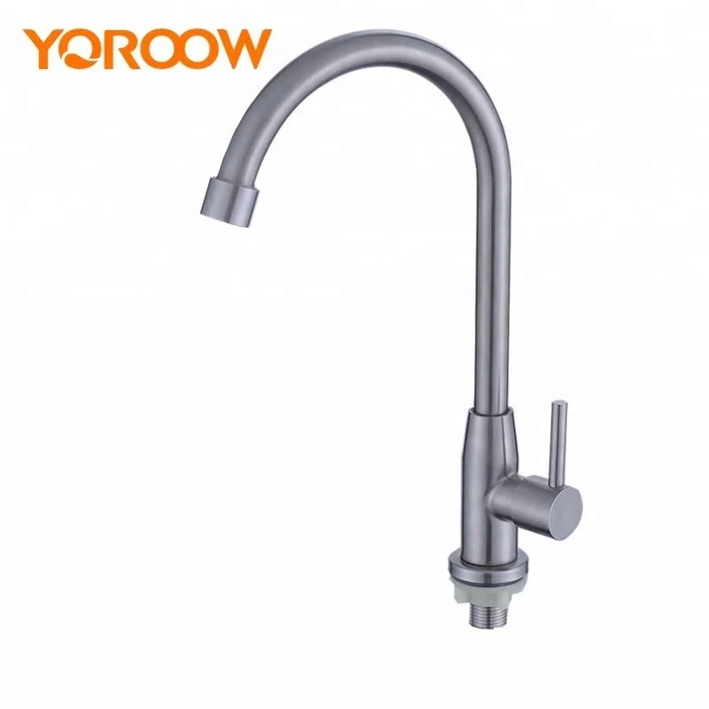 Good Looking Single Spindle Handle Cold Deck Mounted Brushed Stainless Steel Faucets Kitchen