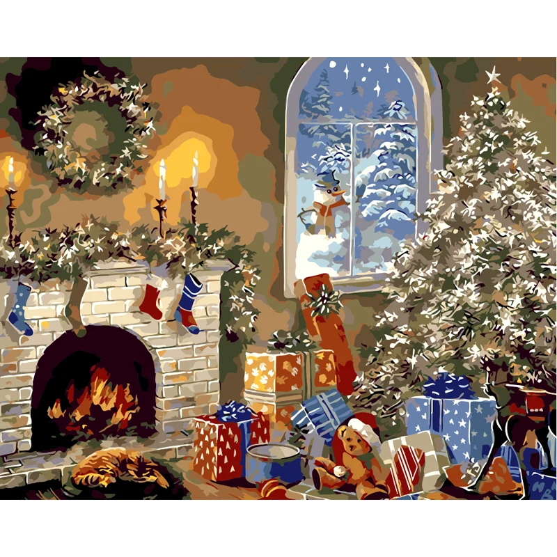 Acrylic Digital Oil Painting By Numbers DIY Christmas Tree Drawing Canvas Craft 