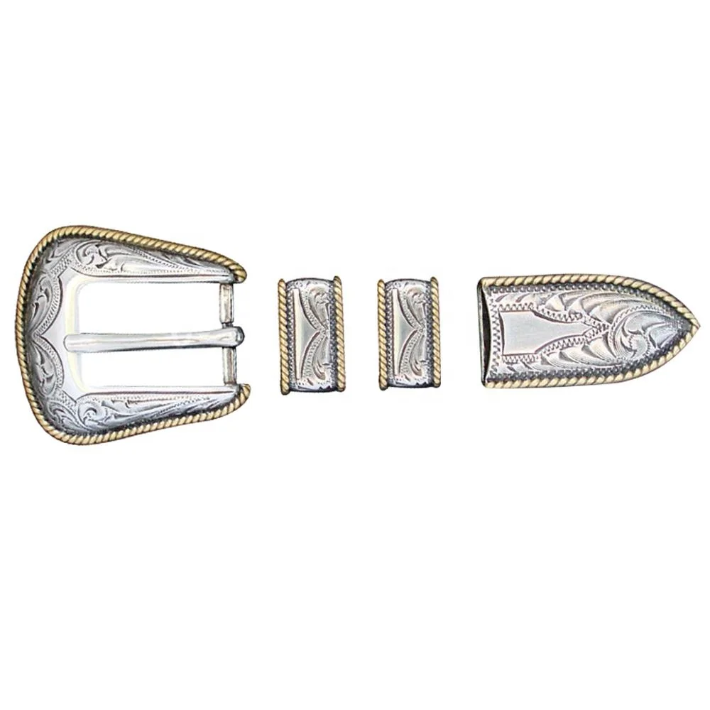 Western Buckle Set 4 Pieces Conjunto De Hebilla Nickle With Gold