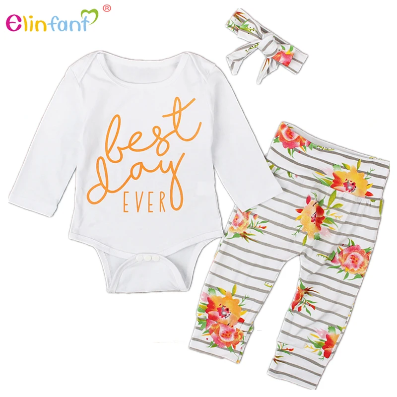 Elinfant Новорожденные девушки Одежда Baby Romper Нарядные штаны Комплект с длинным рукавом Зимняя