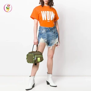 New Design Summer Women Crossover Off-Center Front Button Fastening Denim Shorts