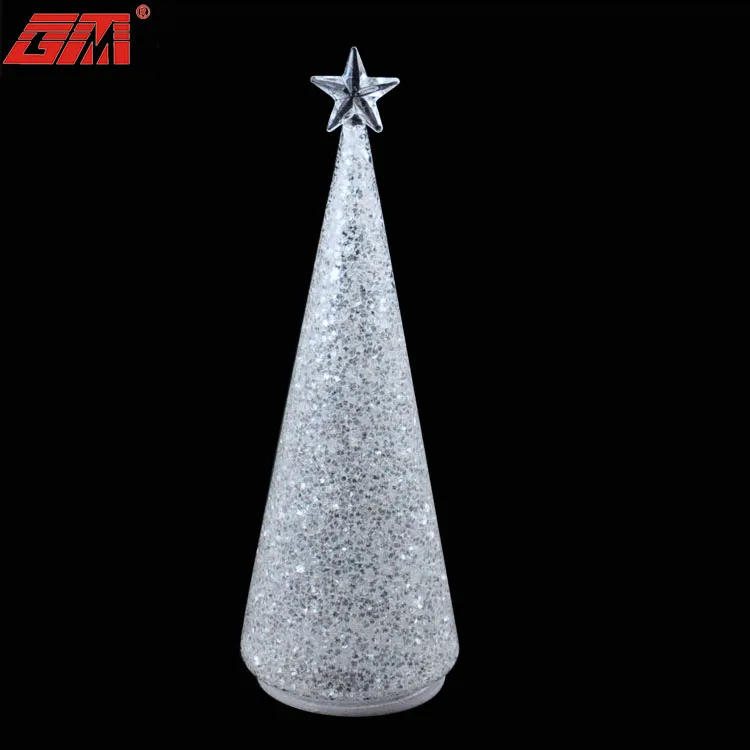 New arrival glass Christmas tree decoration with glitter and LED  inside for xmas decor tabletop christmas trees custom form ch factory