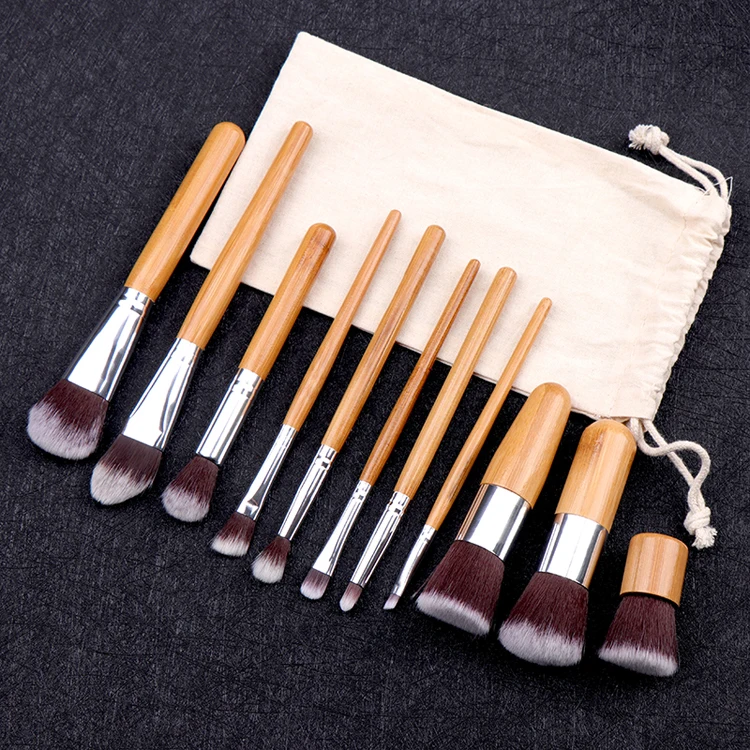 Kuas Brochas Bambu Bamboo Brown Hair Brush Set Pinceles De Cerda