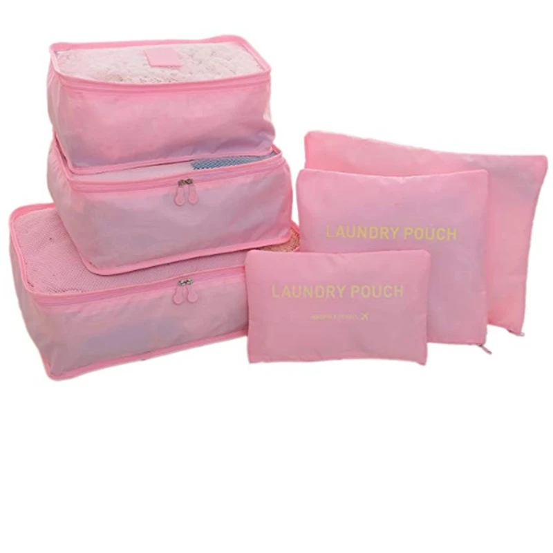 Sperrins 6 Set Travel Storage Bags Multi-functional Clothing Sorting Packages,Travel Packing Pouches Luggage Organizer PouchPink