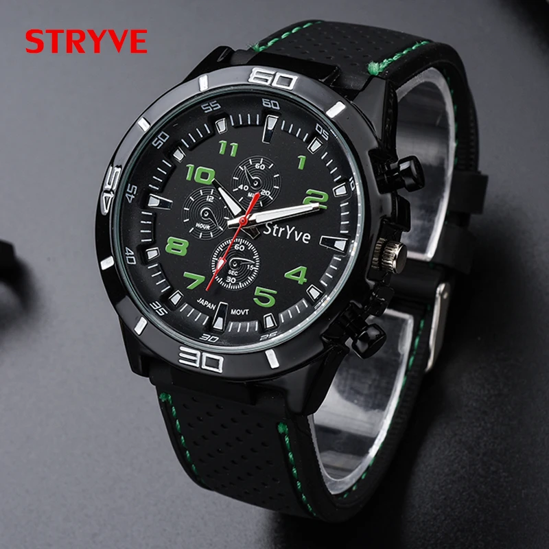 New Design Stryve Brand Speed Racing Japan Quartz Movement Classic Black Silicone Sports Men Watch  Relojes Hombre