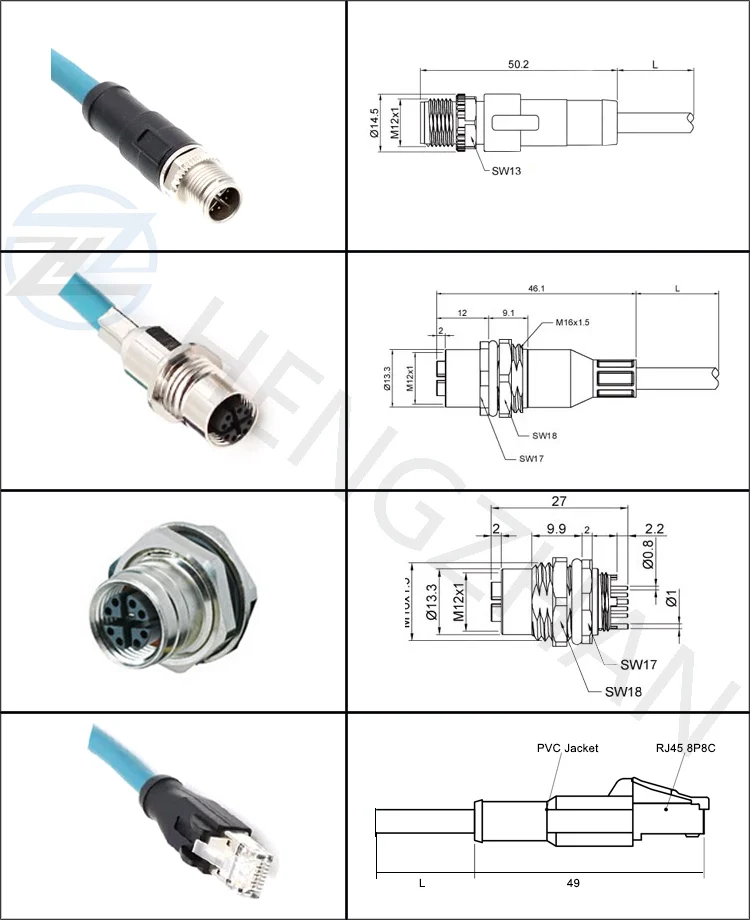 M12 X Code Connector 8pin Male And Female Pcb 8pin Panel Mount Socket