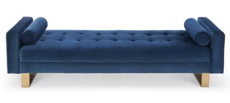 Ворсовая бархатная скамейка темно-синего цвета с золотыми дужками