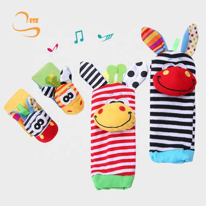 Animal Infant Baby Rattle Socks And Wrist Set