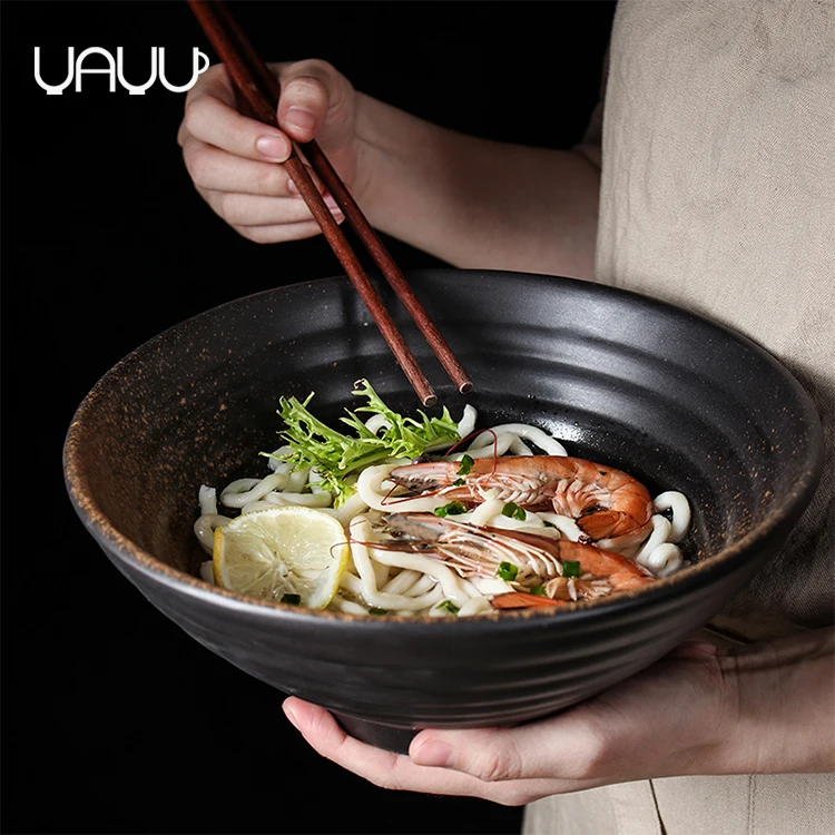 FENN high quality Japanese style vintage restaurant used 7 / 9 inch ceramic noodle ramen bowl for home and kitchen