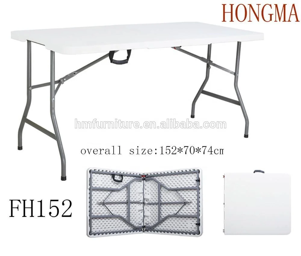 152cm 5ft General Use and Long Plastic Dining Outdoor Tables Half Folding Tables White Color Folding Solid Table