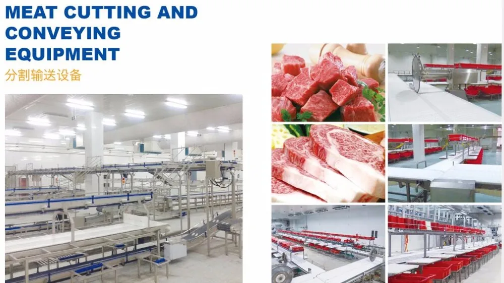 Heavy duty meat processing conveyor for industrial slaughterhouse facilities