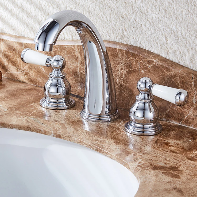 Luxury Ceramic Lever Handles Brass Basin Tap - Chrome  details