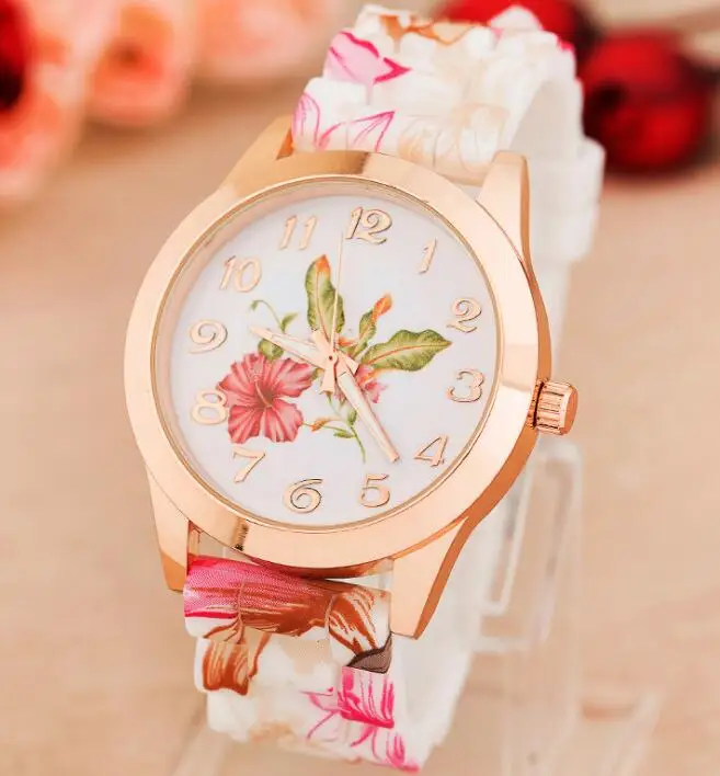 
 Лидер продаж Amazon, женские шикарные спортивные аналоговые кварцевые наручные часы с силиконовым ремешком в цветочном стиле  